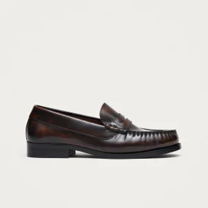 Rivet Vintage Effect Coffee Brown Leather Loafers