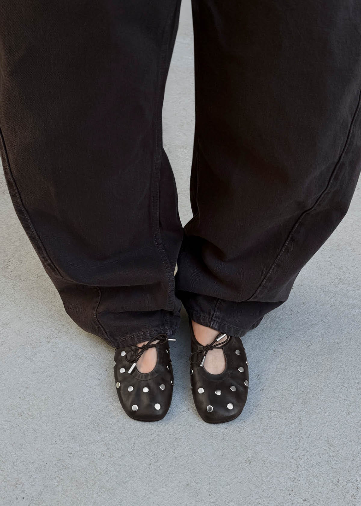 Rosalind All Studs Vintage Effect Brown Leather Ballet Flats - Image 2