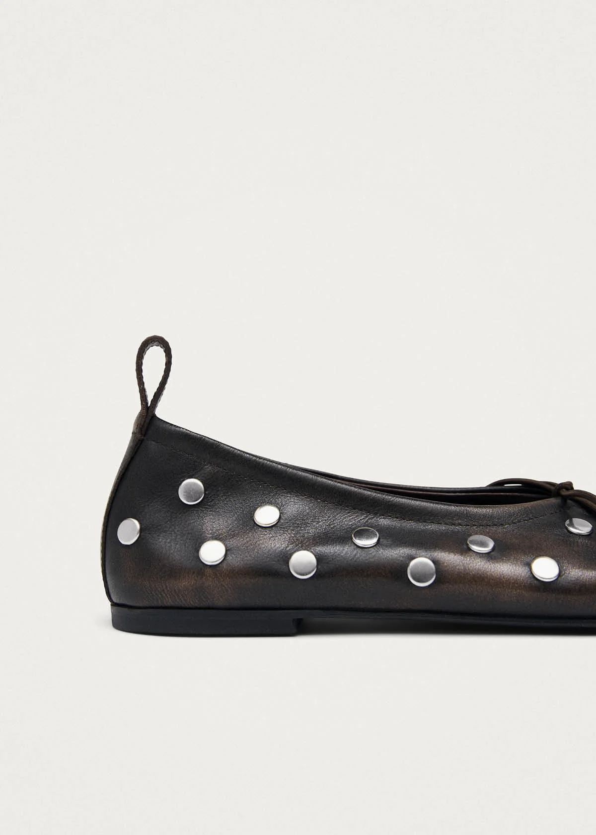Rosalind All Studs Vintage Effect Brown Leather Ballet Flats - Image 7