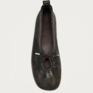 Rosalind Vintage Effect Brown Leather Ballet Flats