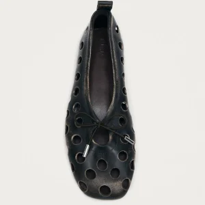 Rosalind Cut Out Vintage Effect Brown Leather Ballet Flats