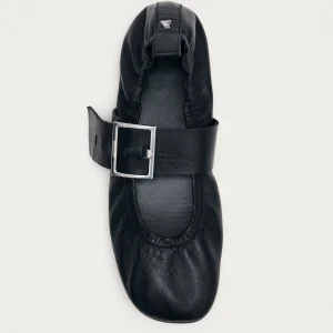 Sarea Black Leather Ballet Flats