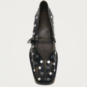 Sway All Studs Vintage Effect Dark Brown Leather Ballet Flats
