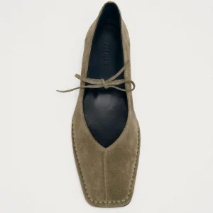 Sway Suede Khaki Leather Ballet Flats
