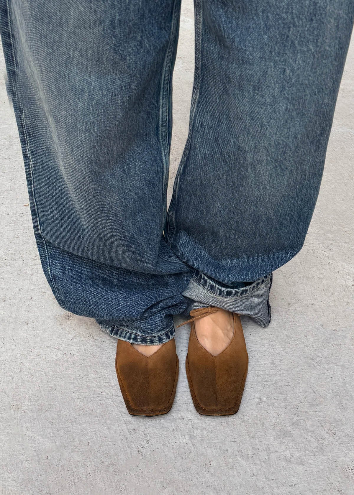 Sway Vintage Effect Suede Brown Leather Ballet Flats - Image 2