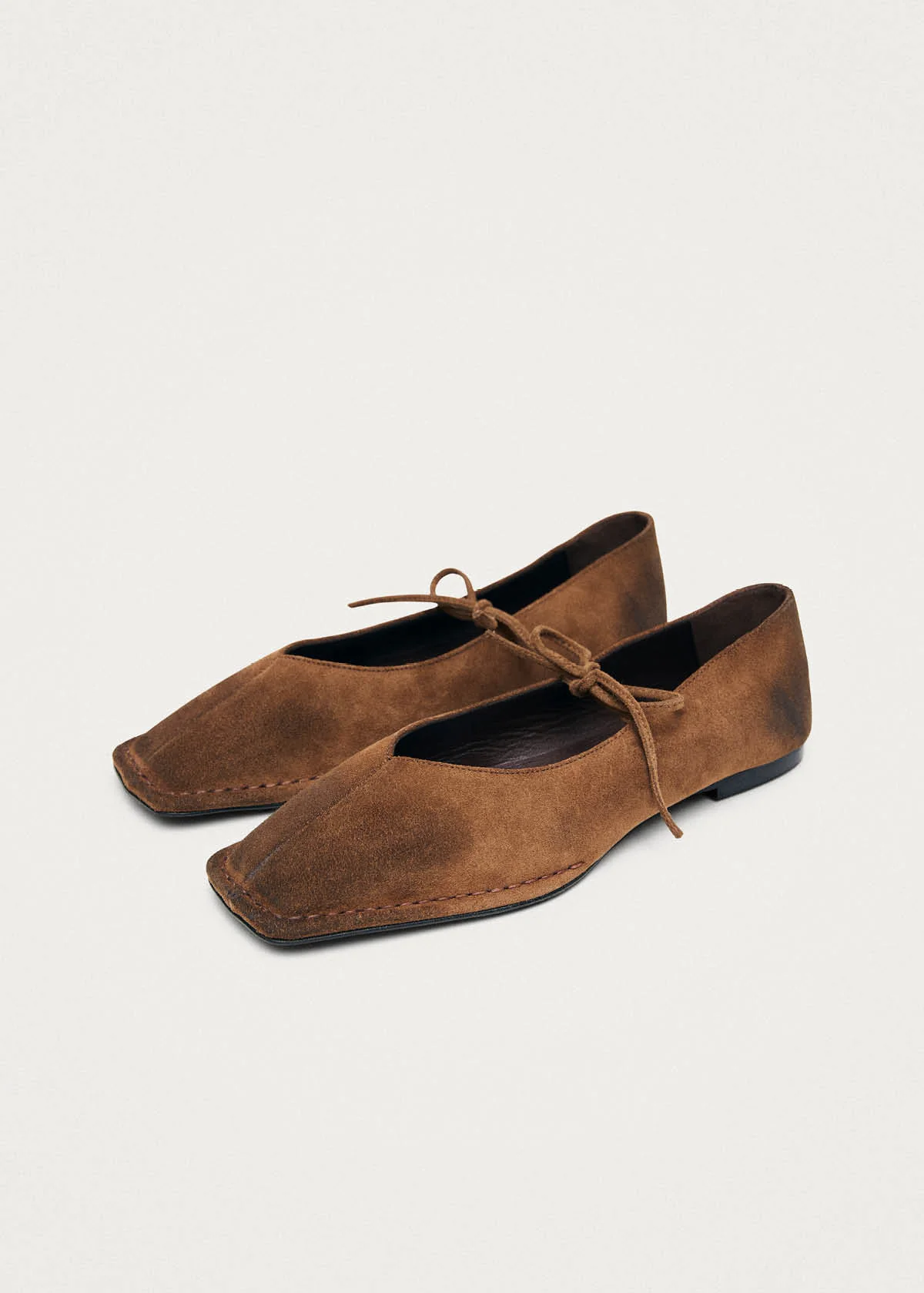 Sway Vintage Effect Suede Brown Leather Ballet Flats - Image 5