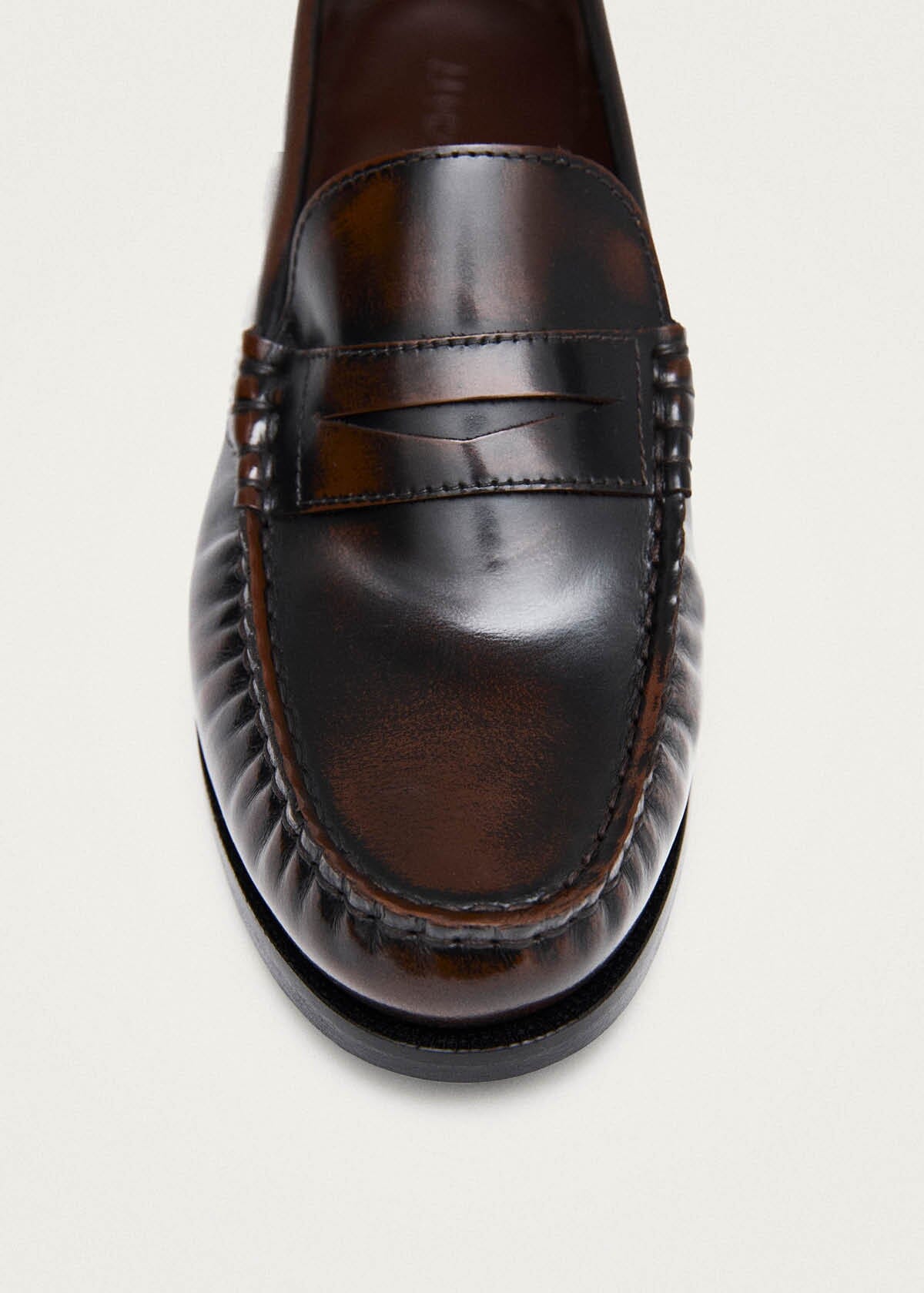 Rivet Vintage Effect Coffee Brown Leather Loafers - Image 6