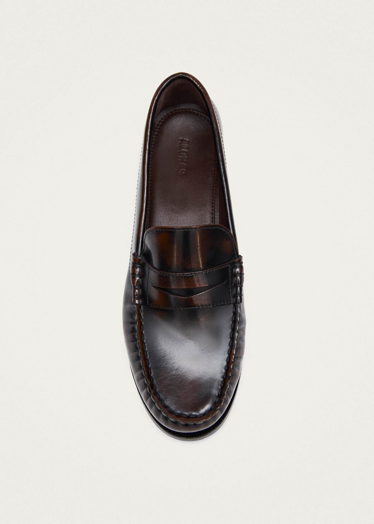 Rivet Vintage Effect Coffee Brown Leather Loafers - Image 5