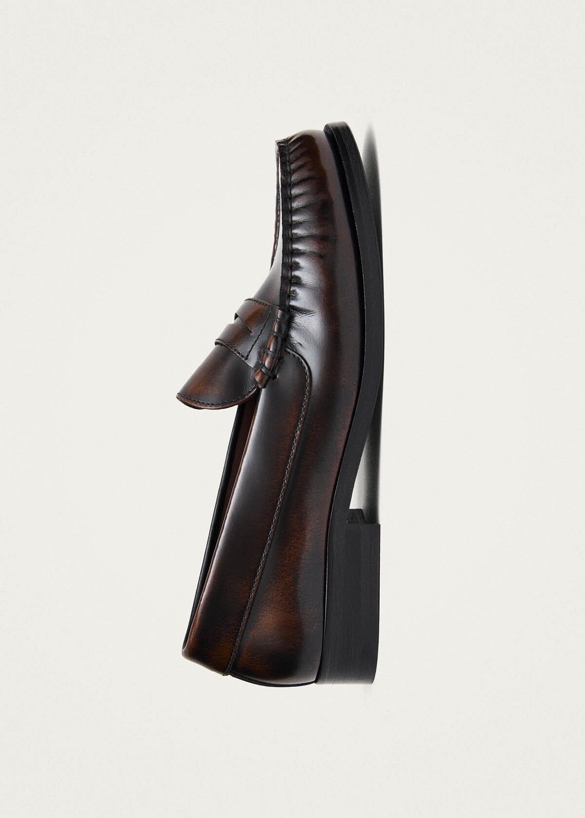 Rivet Vintage Effect Coffee Brown Leather Loafers - Image 4
