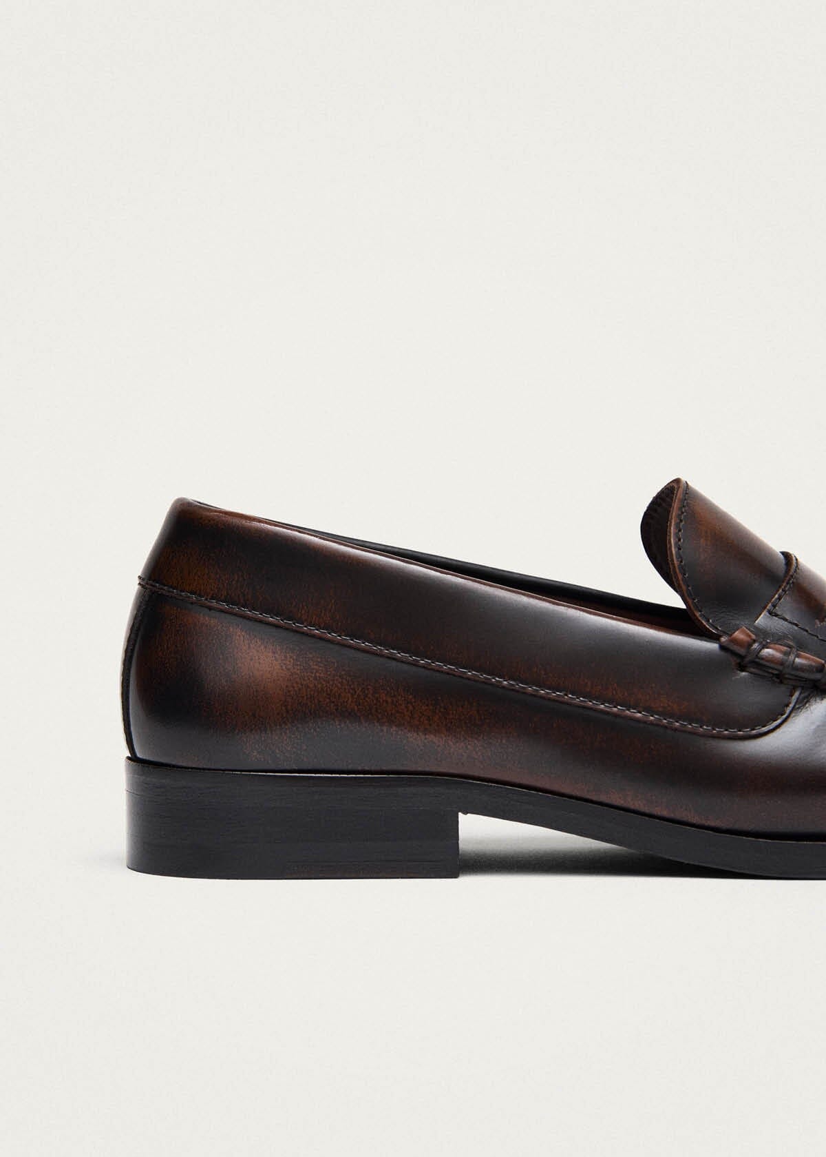Rivet Vintage Effect Coffee Brown Leather Loafers - Image 7