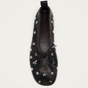 Rosalind All Studs Vintage Effect Brown Leather Ballet Flats