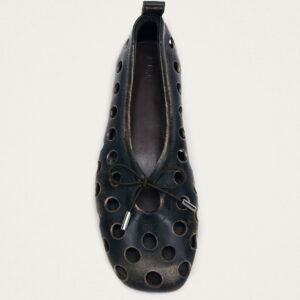 Rosalind Cut Out Vintage Effect Brown Leather Ballet Flats