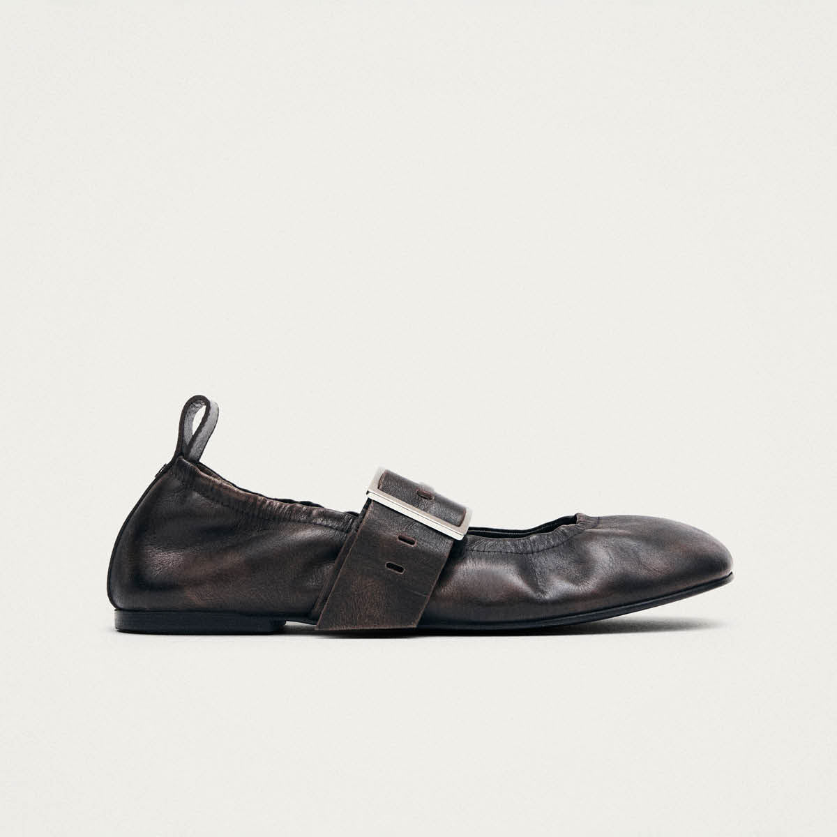 Sarea Vintage Effect Brown Leather Ballet Flats - Image 3
