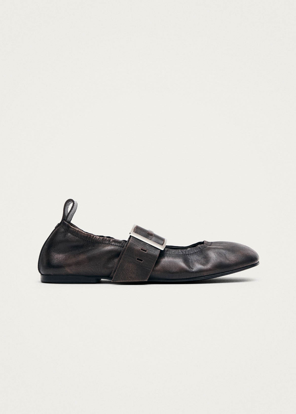 Sarea Vintage Effect Brown Leather Ballet Flats - Image 4