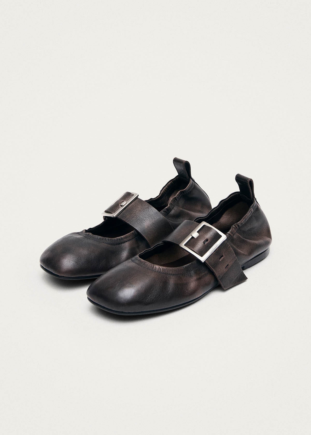 Sarea Vintage Effect Brown Leather Ballet Flats - Image 5