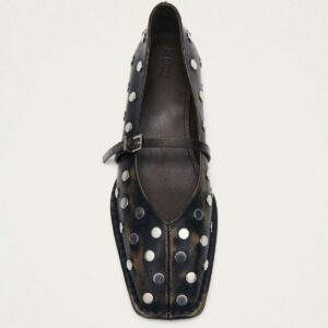Sway All Studs Vintage Effect Dark Brown Leather Ballet Flats